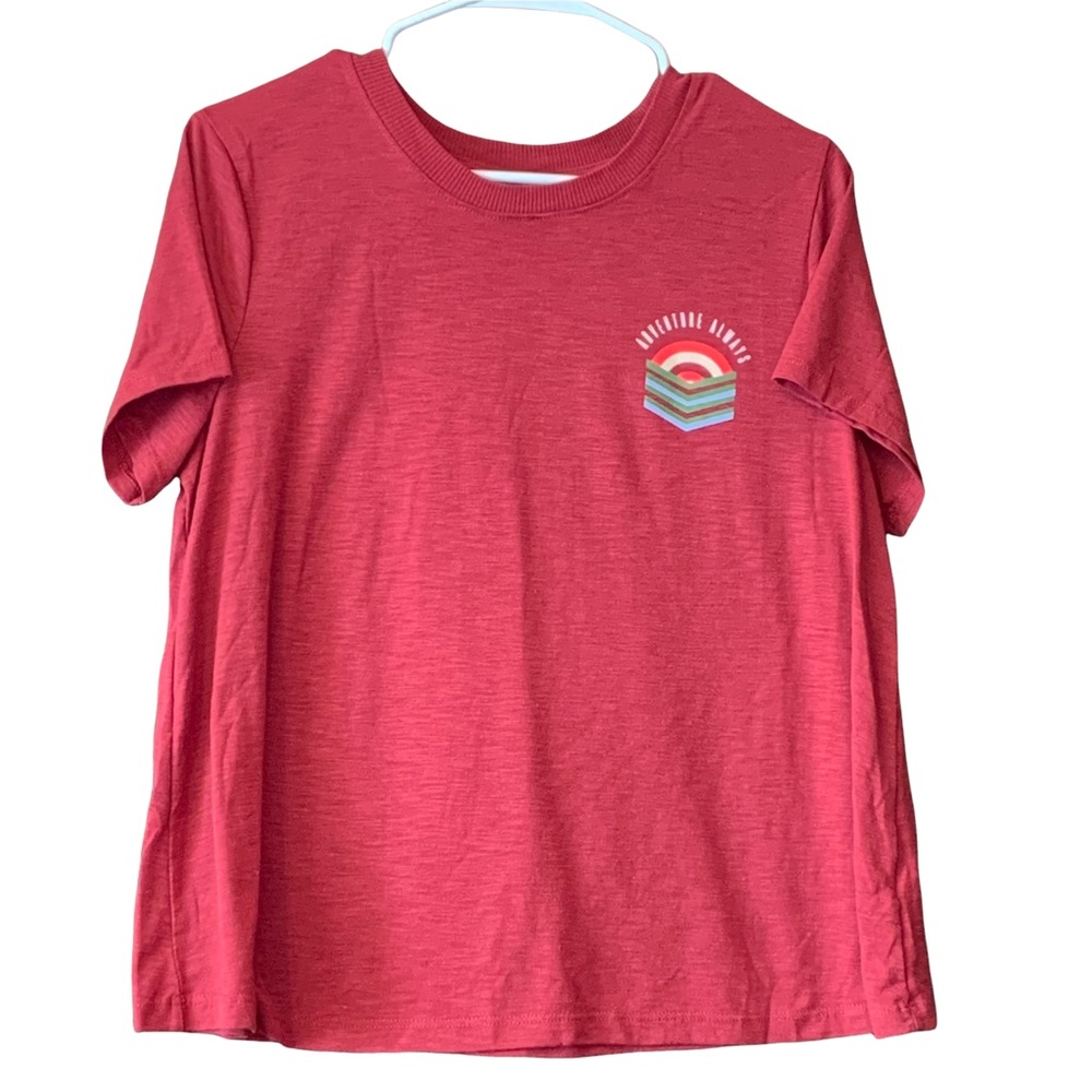 Old Navy T-Shirt Size Large “Adventure Always” Red Short Sleeves